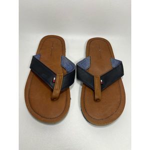 TOMMY HILFIGER Thong Flip Flops Brown Blue Sandals Kids Girls Size 2/3